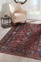 Karachi KAR-1 Burgundy Runner Rug – 100% Polyester Indoor Printed Non-Slip Rug